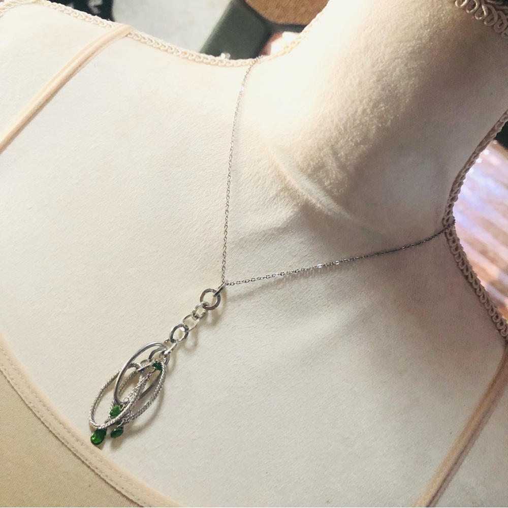 Handcrafted silver plated ring drop glass crystal pendant on chain necklace